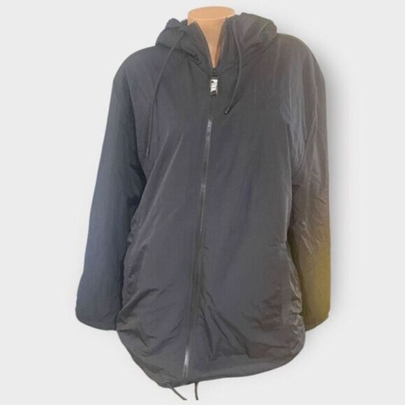 Victoria's Secret PINK M/L Stadium Coat Full Zip Sherpa Lined Black - Picture 1 of 7